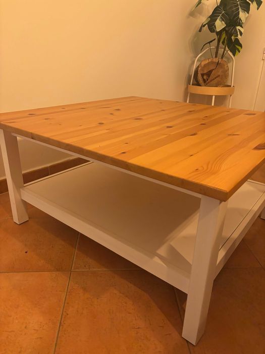 Mesa de centro, velatura branca/castanho claro, 90x90 cm - HEMNES