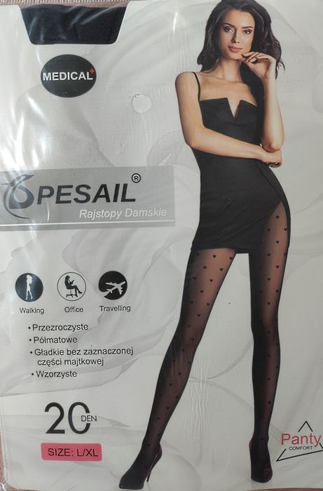 Wzorzyste rajstopy w serduszka L-XL