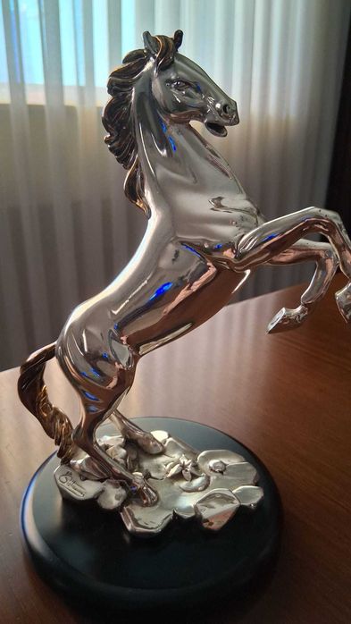 Escultura Ottaviani – Par de Cavalos em Prata 925 | Peça de Coleção Italiana