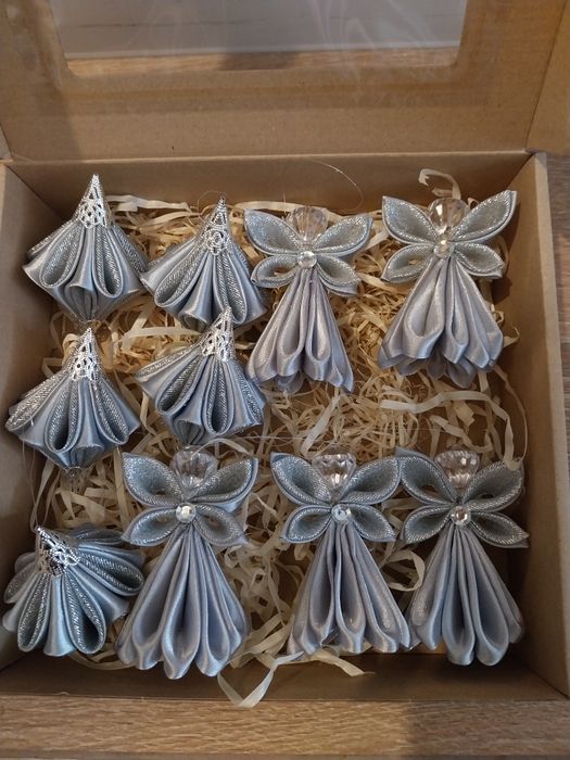 Aniołki,bombki choinkowe ze wstążki handmade