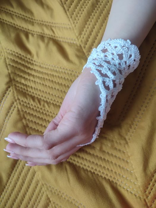 Mitenki - piękne bawełniane szydełkowe rękawiczki rozmiar S