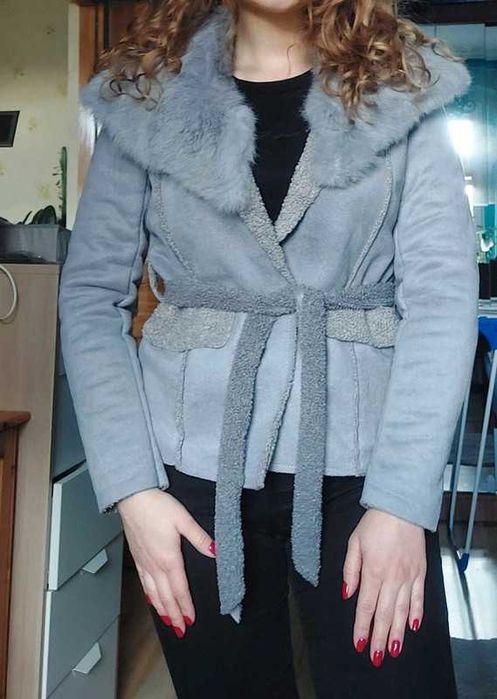 Liang Kela krótki płaszcz furto kurtka szary S M