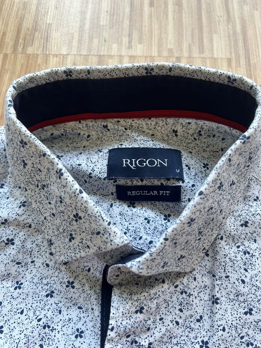 Biała koszula w granatowe kwiaty Rigon M regular fit