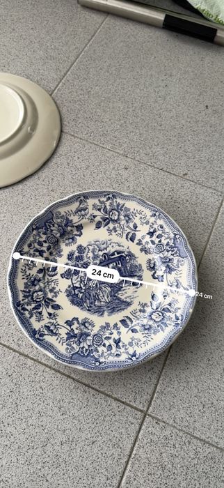 Conjunto 3 Pratos de Refeição Vintage Ironstone (estilo clássico azul e branco)