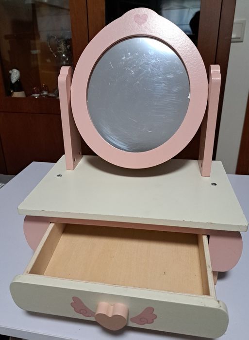 Mini Toucador de Madeira Infantil Rosa/Branco