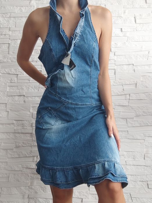 Dżinsowa sukienka MIDI falbanka rozmiar M