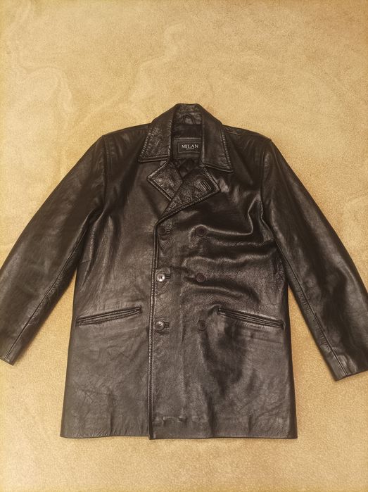 Шкіряний чоловічий піджак,куртка,бушлат двубортний