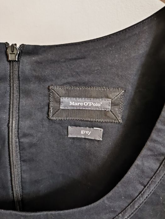 Marc O'Polo XS 34 E36 sukienka midi premium czarna krótki rękaw kieszenie bawełna basic