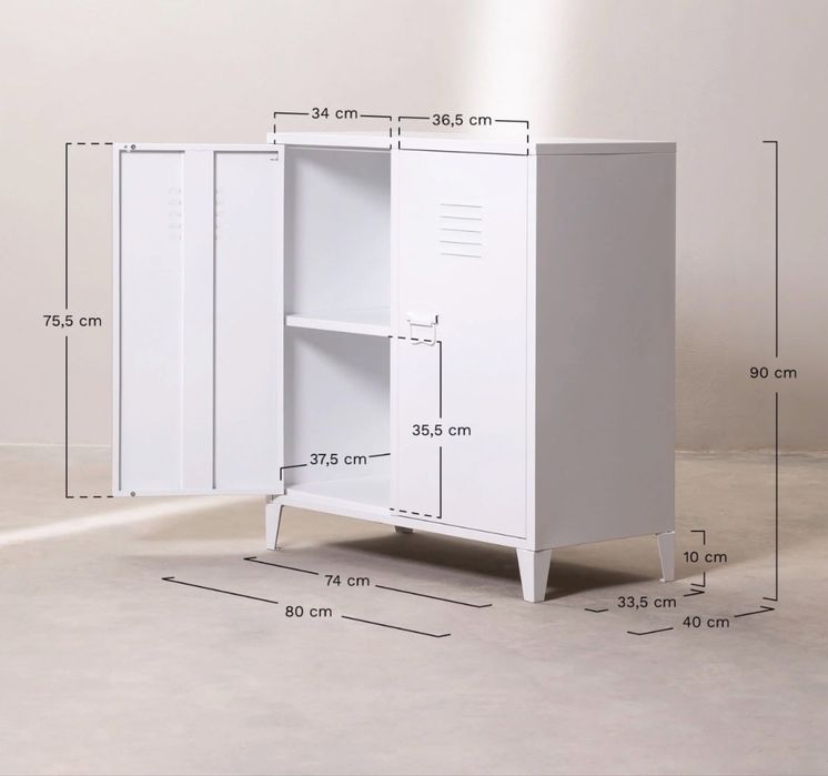 Aparador armário 80×40 cm com 2 portas em aço Pohpli