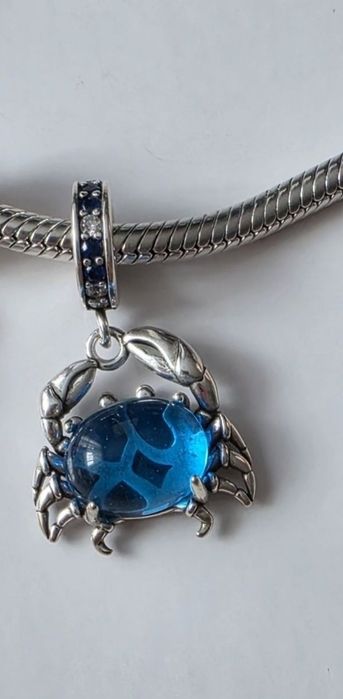 Charms srebrny zawieszka duży niebieski krabik do pandora prezent S925