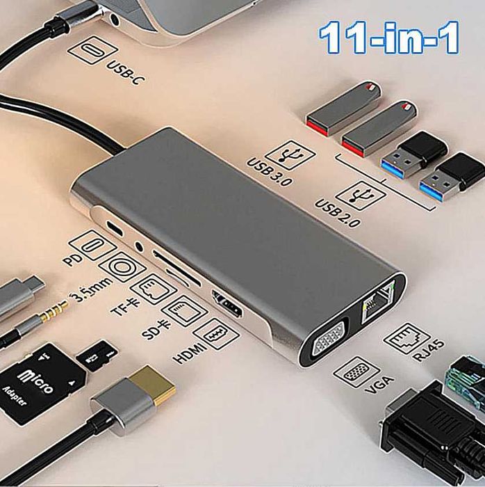 11-в-1 USB C-концентратор Док-станція Спліттер Splitter