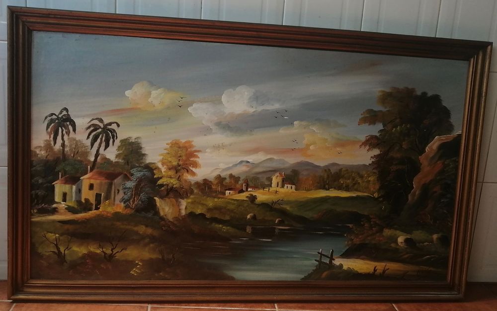 quadro pintura oleo sobre platex ,120x70 cm.