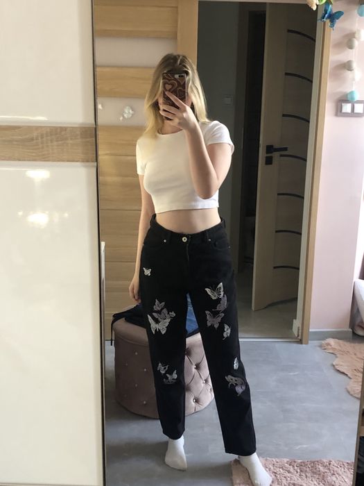 Spodnie z motylkami z wysokim stanem