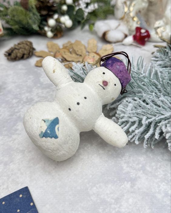 Антикварная редкая ёлочная ватная игрушка, Снеговик, СССР