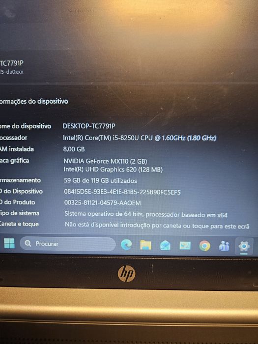 HP 15-da0052np .i5 8250U.8gb DDR4.nvme 120gb.