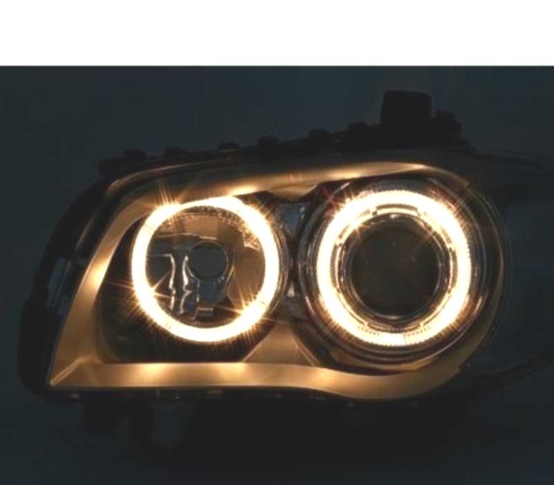 FARÓIS BMW E81 E87 E82 E88 OLHOS DE ANJO FUNDO CROMADO CINZA