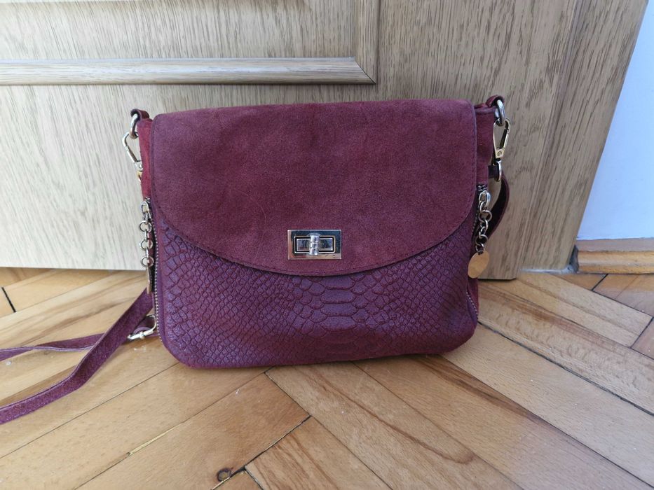 torebka skorzana bordowa
