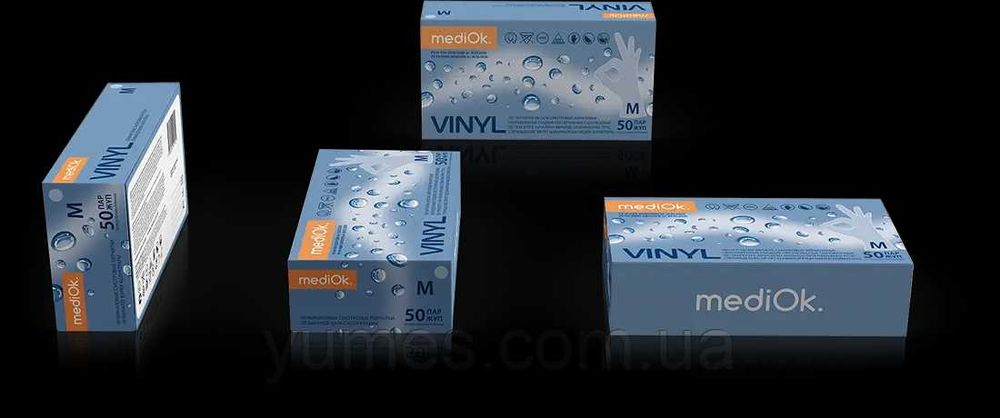 Рукавички вінілові неопудренні Медиок S/M/L/XL (100 шт/уп) прозорі