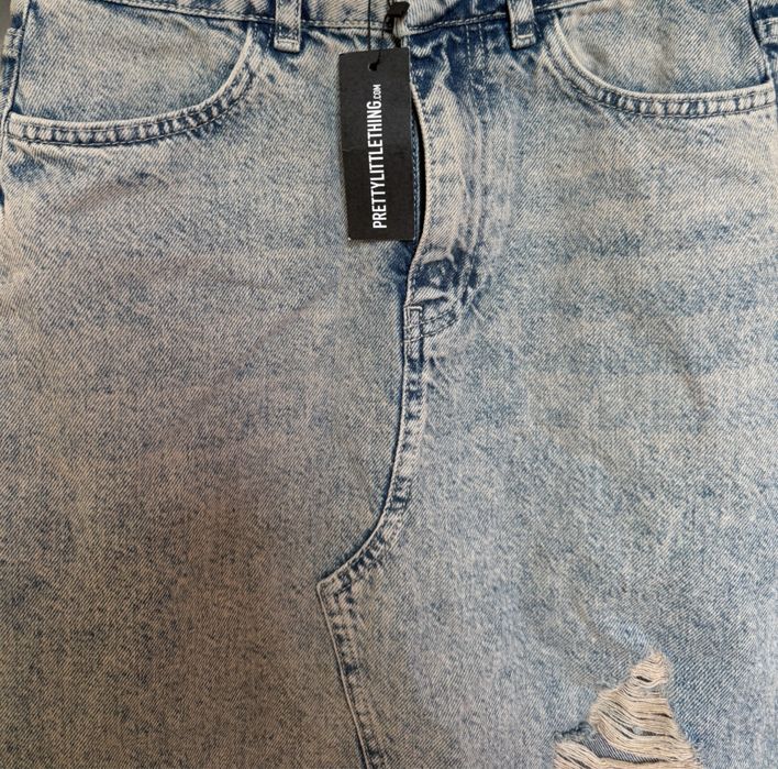 Nowa jeansowa spódnica Denim XS/34 PrettyLittleThing Przetarcia