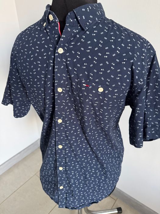 Tommy Hilfiger granatowa męska koszula logowana r. M 100% bawełna