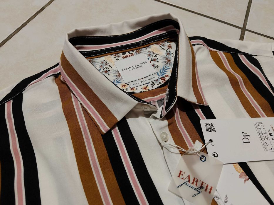 DENIM & FLOWER USA - NOWA! z Metkami Koszula Męska krótki rękaw - L