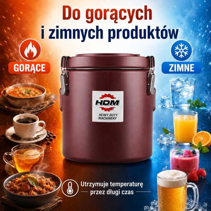 Termos Obiadowy Gastronomiczny HDM Brązowy Duży 10L Na Napoje Kawę Herbatę