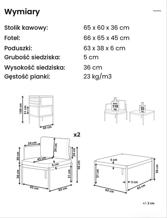 Zestaw ogrodowy Beliani TERRACINA – 2-osobowy, modułowy