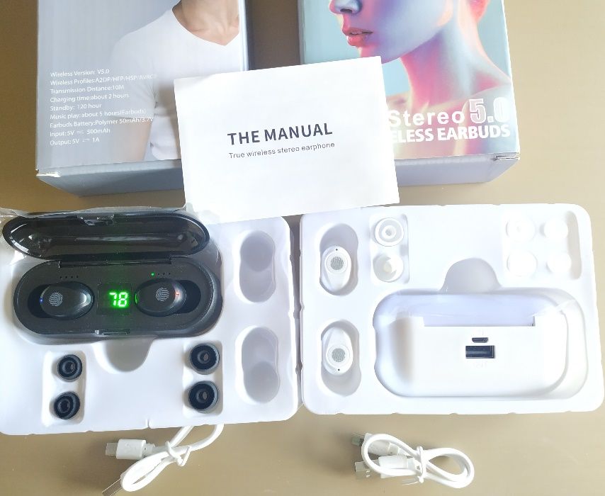 Fone Bluetooth 5.0, fone de ouvido TWS Hi-Fi desportivo suporte iOS/A