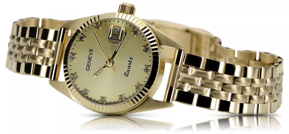Złoty zegarek bransoletą damską 14k Geneve lw020ydyz&lbw008y Katowice