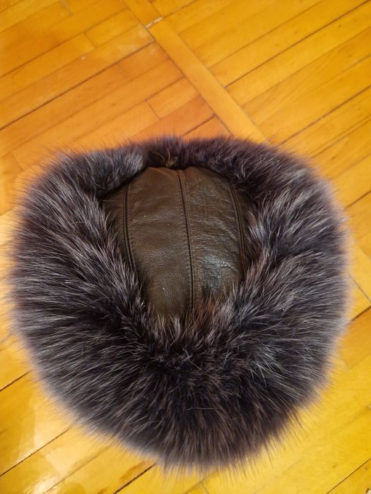 Шапка женская комби мех песца+нат. кожа а