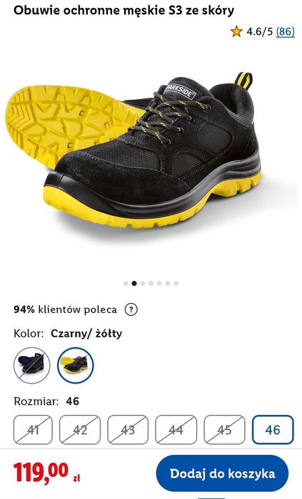 PARKSIDE obuwie ochronne S3 męskie ze skóry, rozmiar 44, czarny/żółty