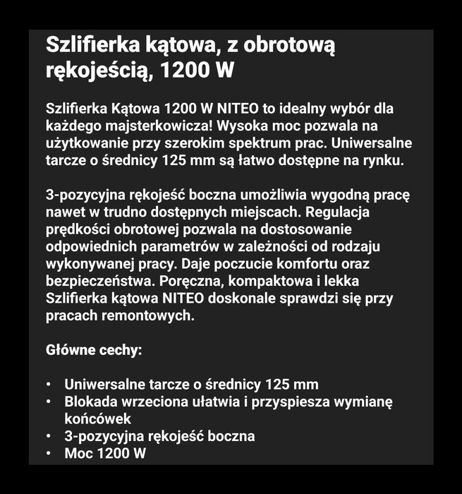 Szlifierka kątowa 1200W Tarcza 125