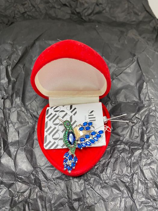 Срібні прикраси, брошка 925 проба зі вставками золота 375 проби