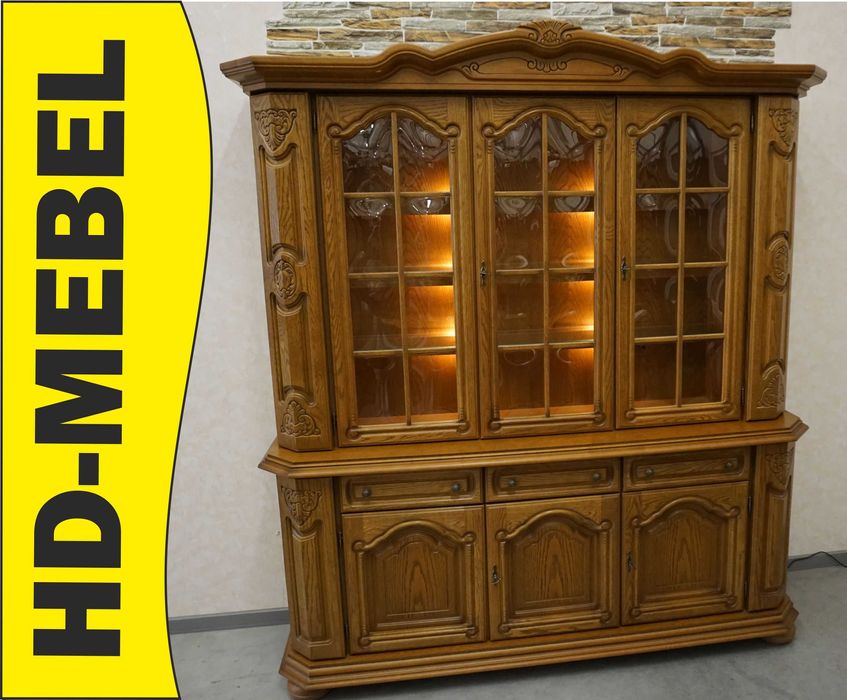 Witryna z Komodą Dębowa Podświetlana Super szer. 185 cm (p-1275)