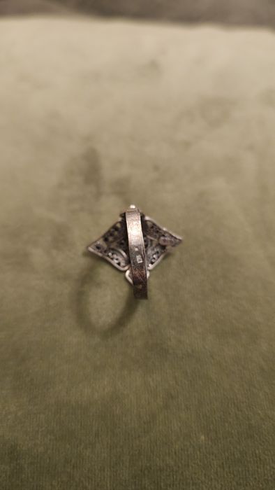 Czarny onyks srebro pierścionek retro