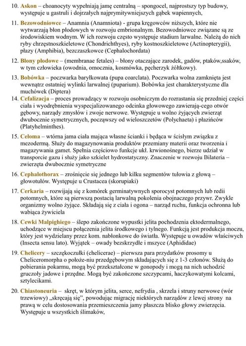 Notatki z ZOOLOGII kierunek Biotechnologia