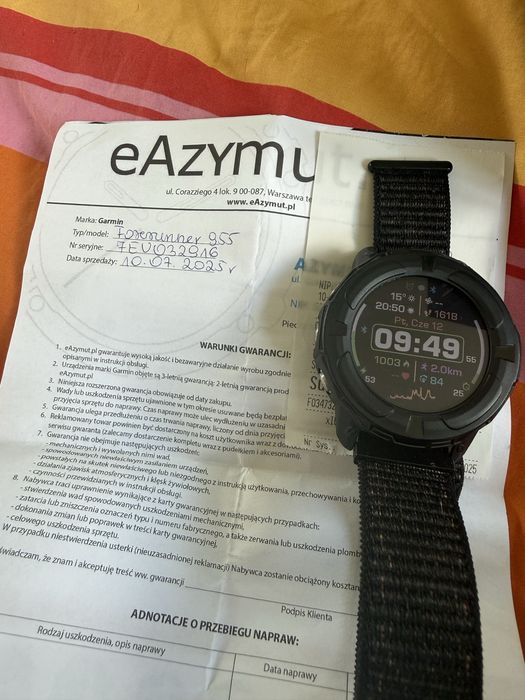 Garmin forerunner 955 gwarancja do 07.2028