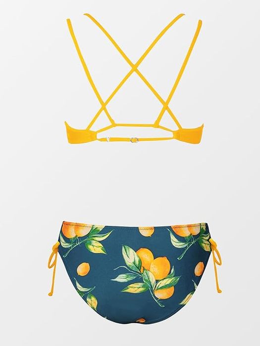 Bikini damskie push-up - wysoki stan, szybkoschnące - żółte L