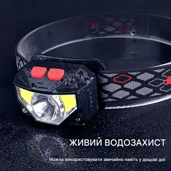 Налобний ліхтар Voltronic XPG + COB, 3 режими, чорний