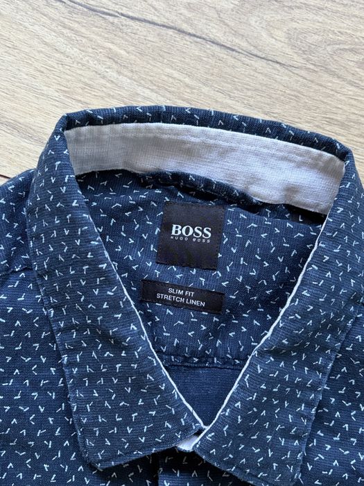 Koszula męska granatowa Hugo Boss slim fit len L