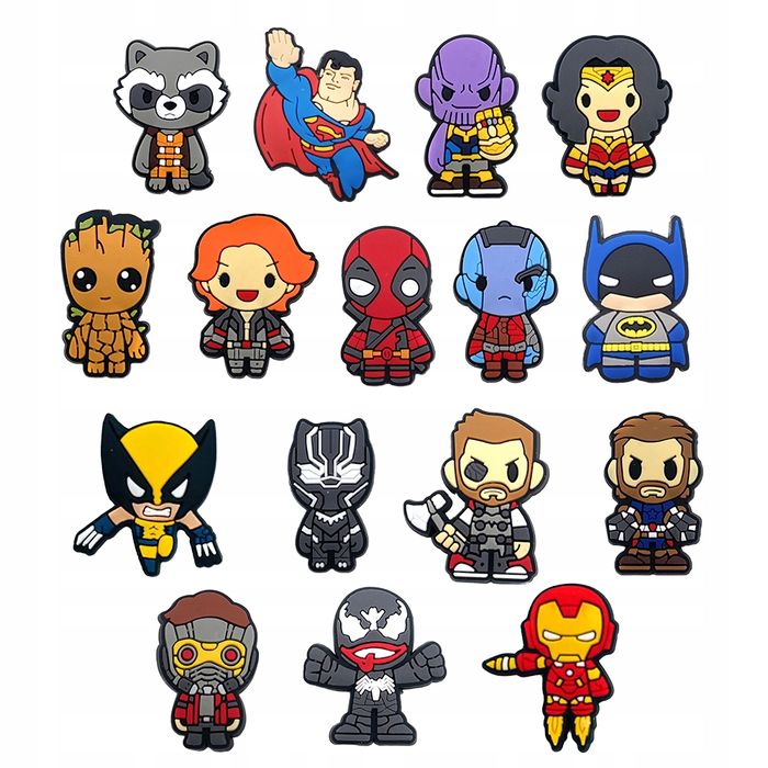 Przypinki do Crocs MARVEL DC do butów telefonu torby zestaw 16 szt