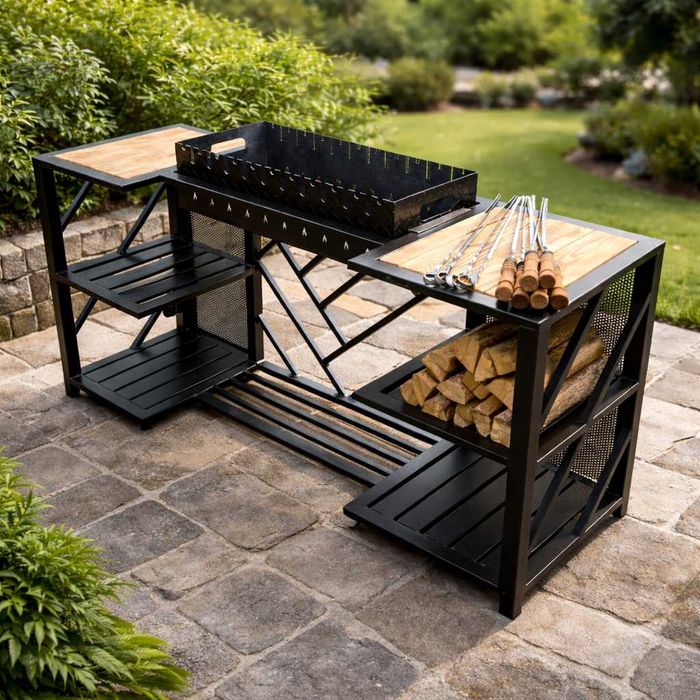 Мангал Лофт стаціонарний Металеві полички для дров та посуду