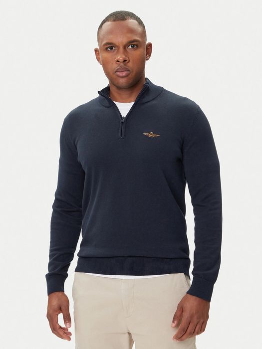 Aeronautica Militare sweter męski half zip 252MA1578UL00506 Blu Navy granatowy 4XL