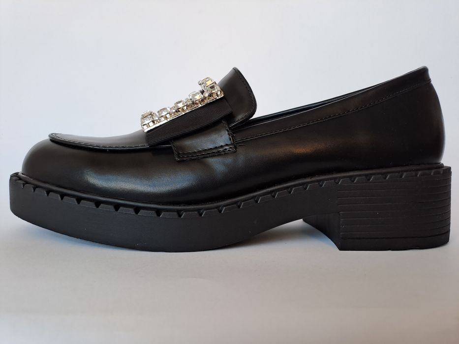 Półbuty, Mokasyny czarne, damskie, klamra, rozmiar 39,41