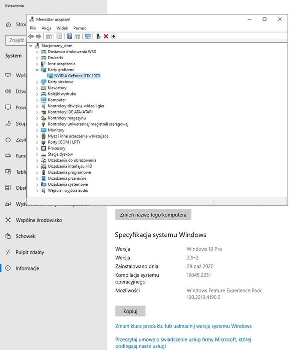 Komputer staacjonarny I5 3,5GHz, GTX 1070, 16GB Ram