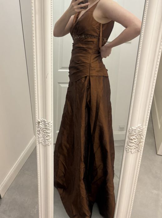suknia długa balowa brązowa 40