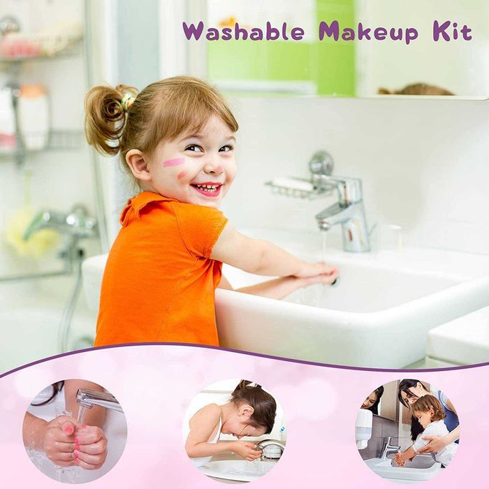 Maquiagem para meninas, 27 peças de brinquedo de maquilhagem lavável