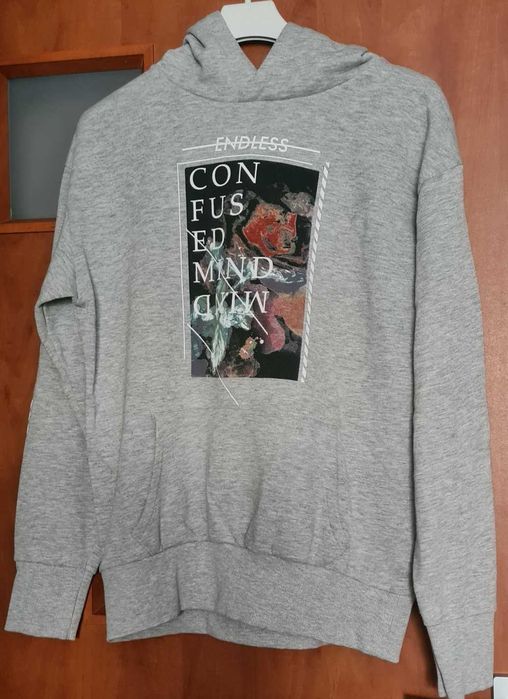 Primark jasnoszara bluza z kapturem roz M
