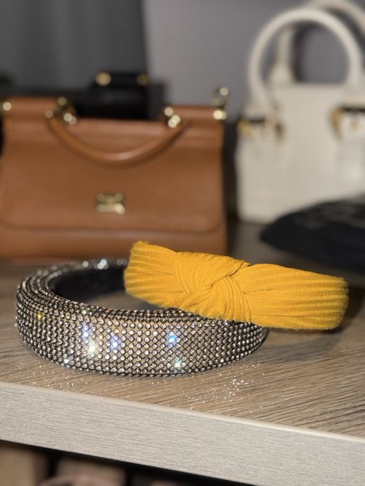 Стильные обручи для волос: сияющий со стразами и горчичный в рубчик