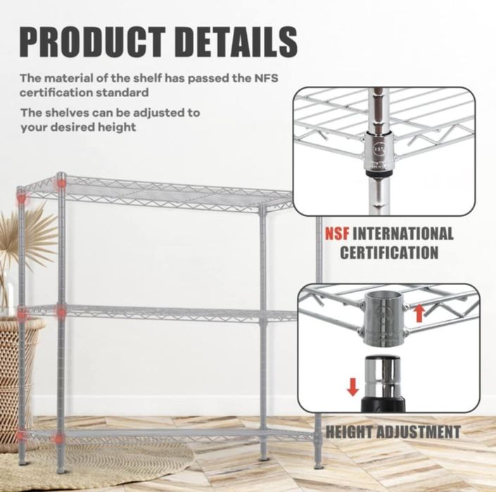 Regały metalowe Actask, 3-poziomowa metalowa półka druciana